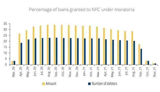 Percentage of loans granted to NFC under moratoria