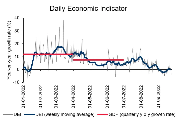 Economics in a picture: The daily economic indicator has signalled a slowdown in economic activity throughout the third quarter of 2022